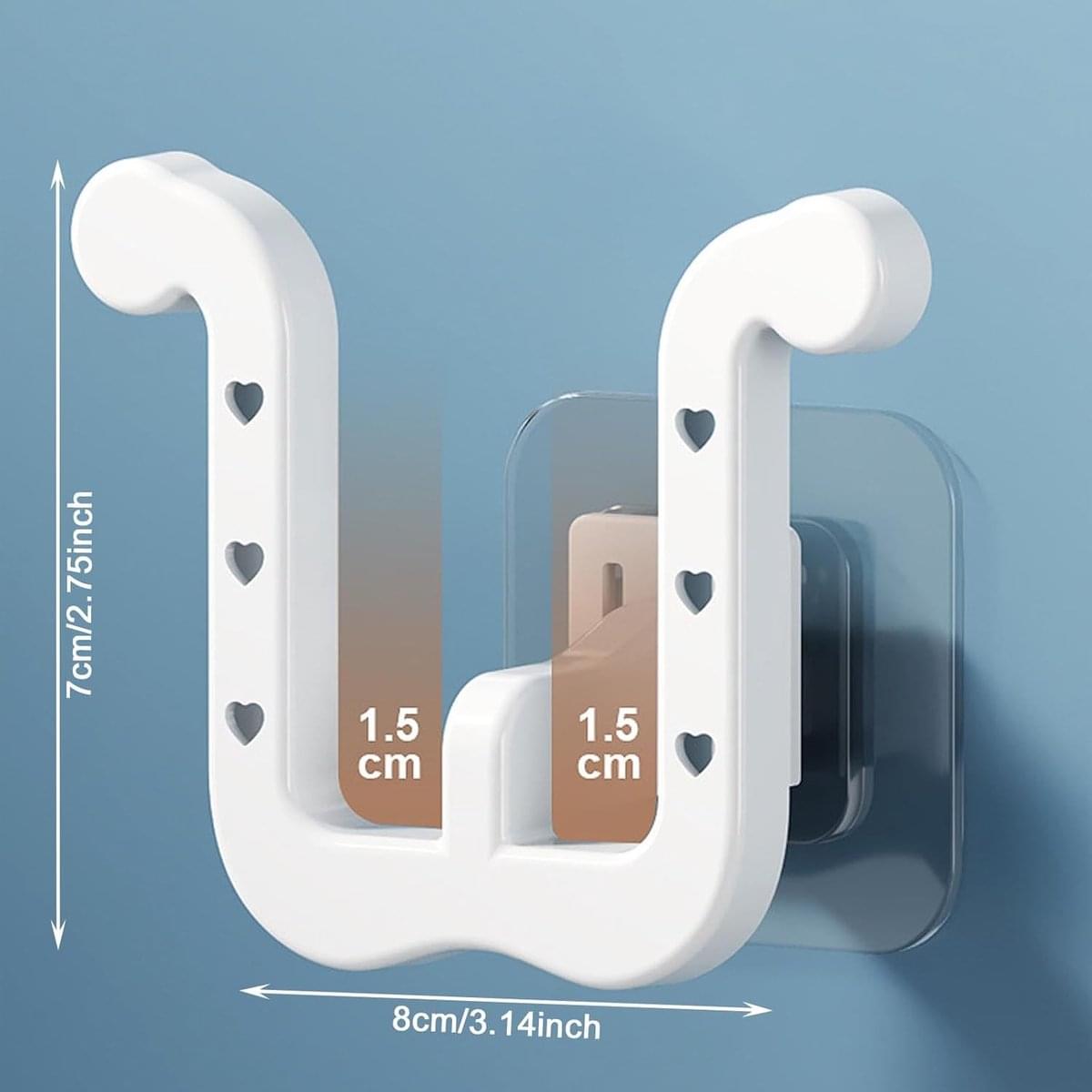 White U-shaped hanging shoe rack, 8 cm wide, 7 cm tall, heart cutouts