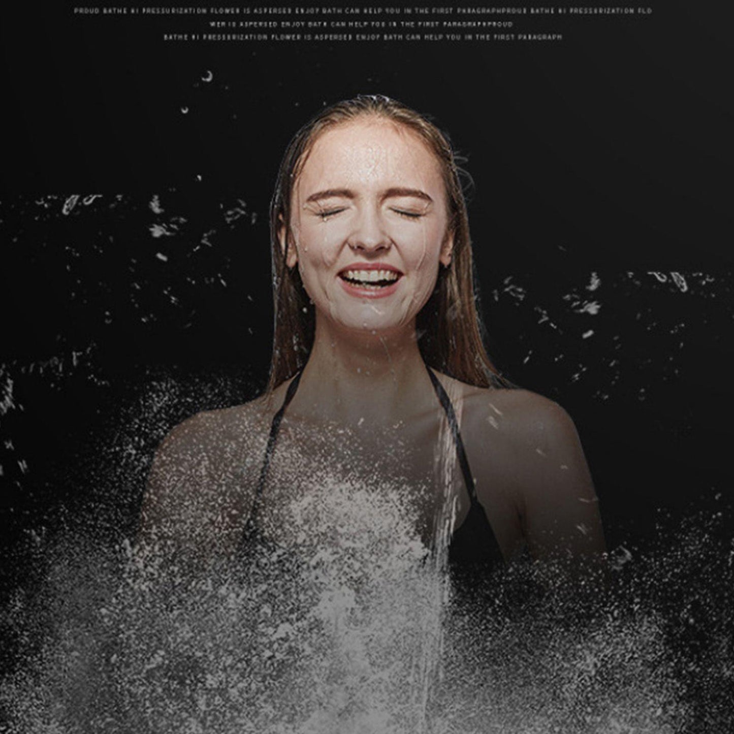 Handheld rectangular shower head creating a wide, forceful water spray