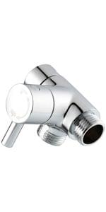 Shower water diverter valve splitter with two threaded outlets, chrome finish