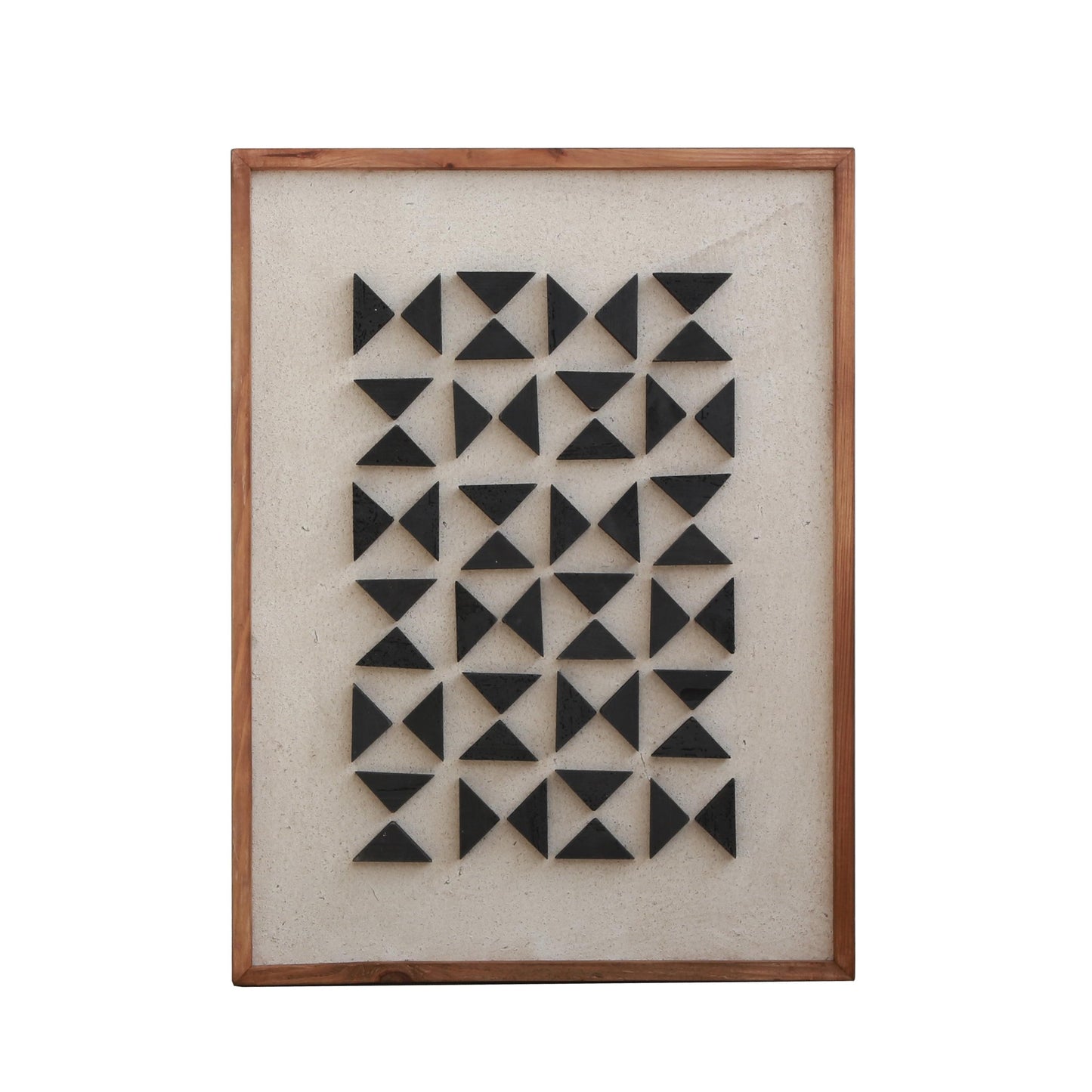 Rectangle ready-to-hang wall art with black triangle mosaic in wood frame
