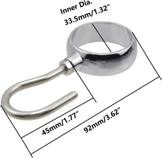 Stainless steel rod hook with circular clamp and open curved hanger arm