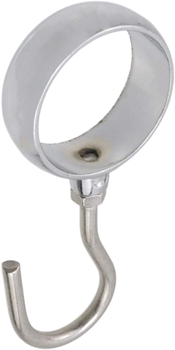 Stainless steel rod hook with circular clamp and downward curved hanger
