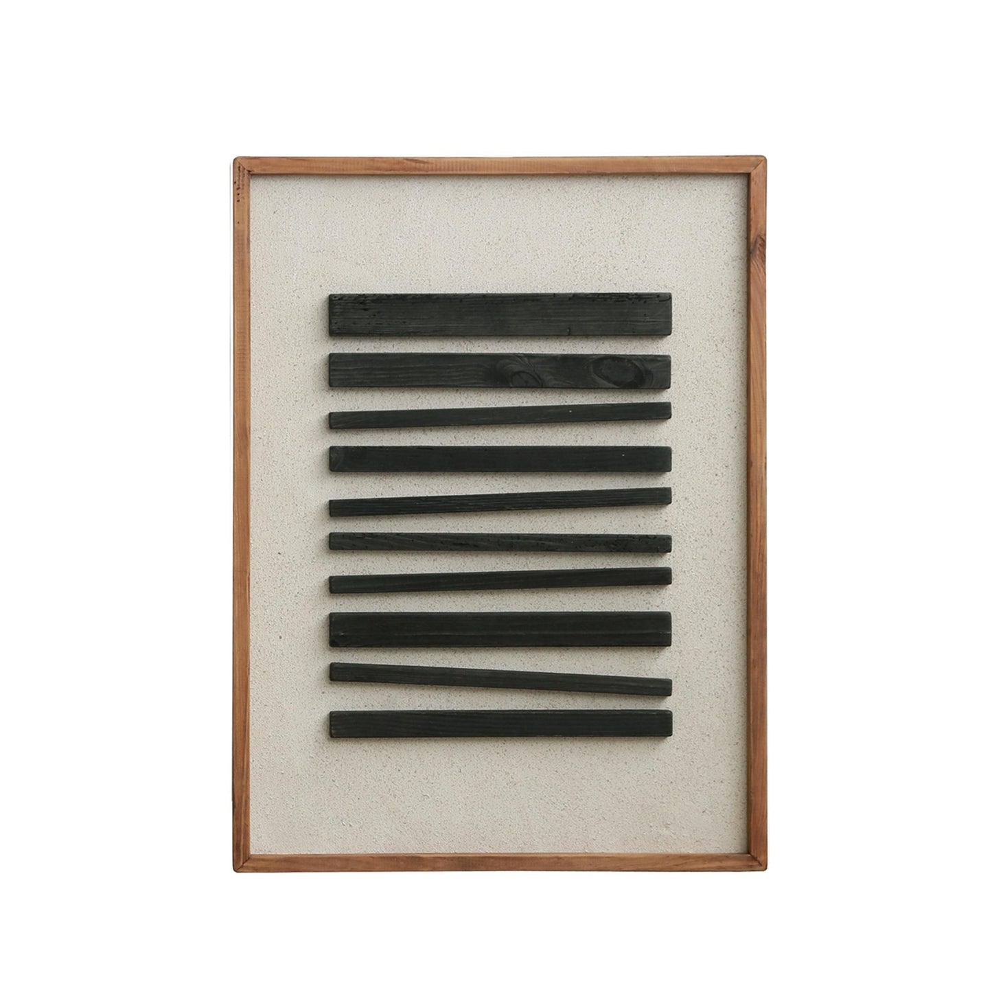 Framed ready-to-hang wall art featuring dark horizontal bars on light background, 62x82cm