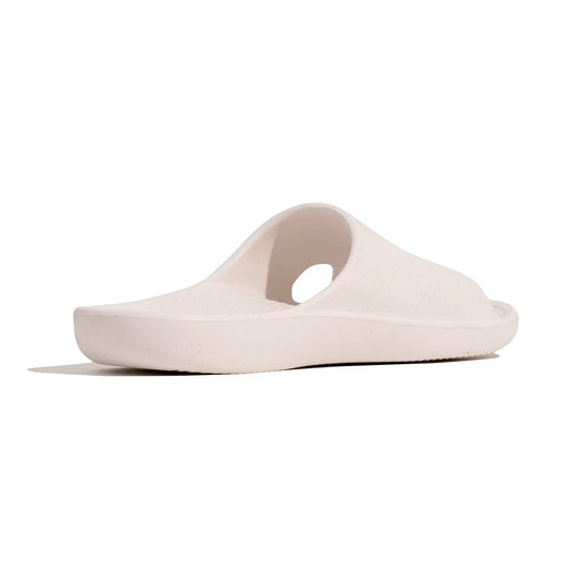 White orthotic slide sandal with open toe and rebound foam sole