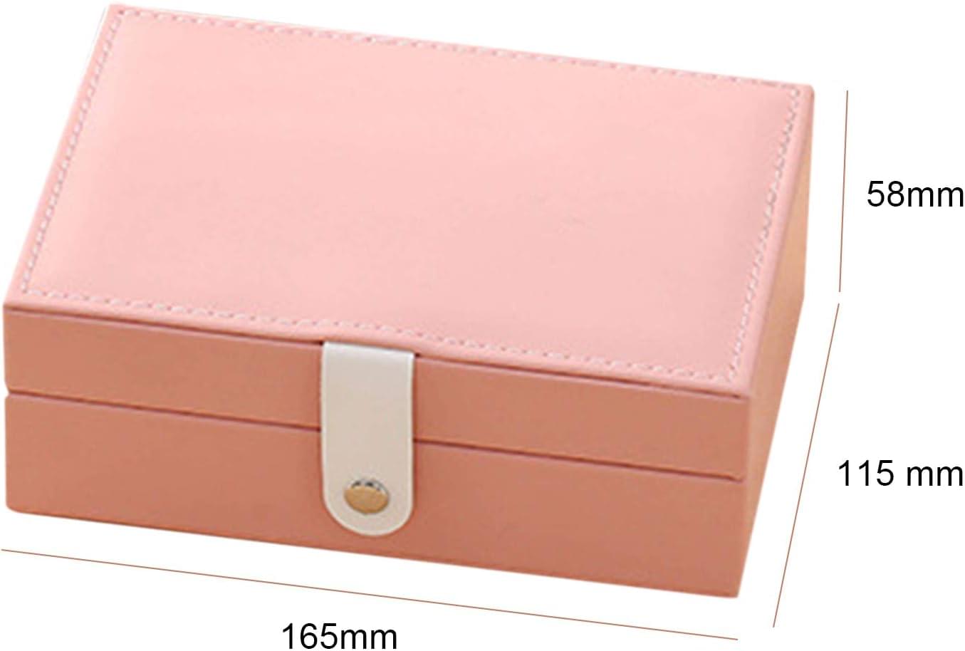 Pink PU leather jewelry storage box, 165x115x58 mm, hinged lid, brass clasp.