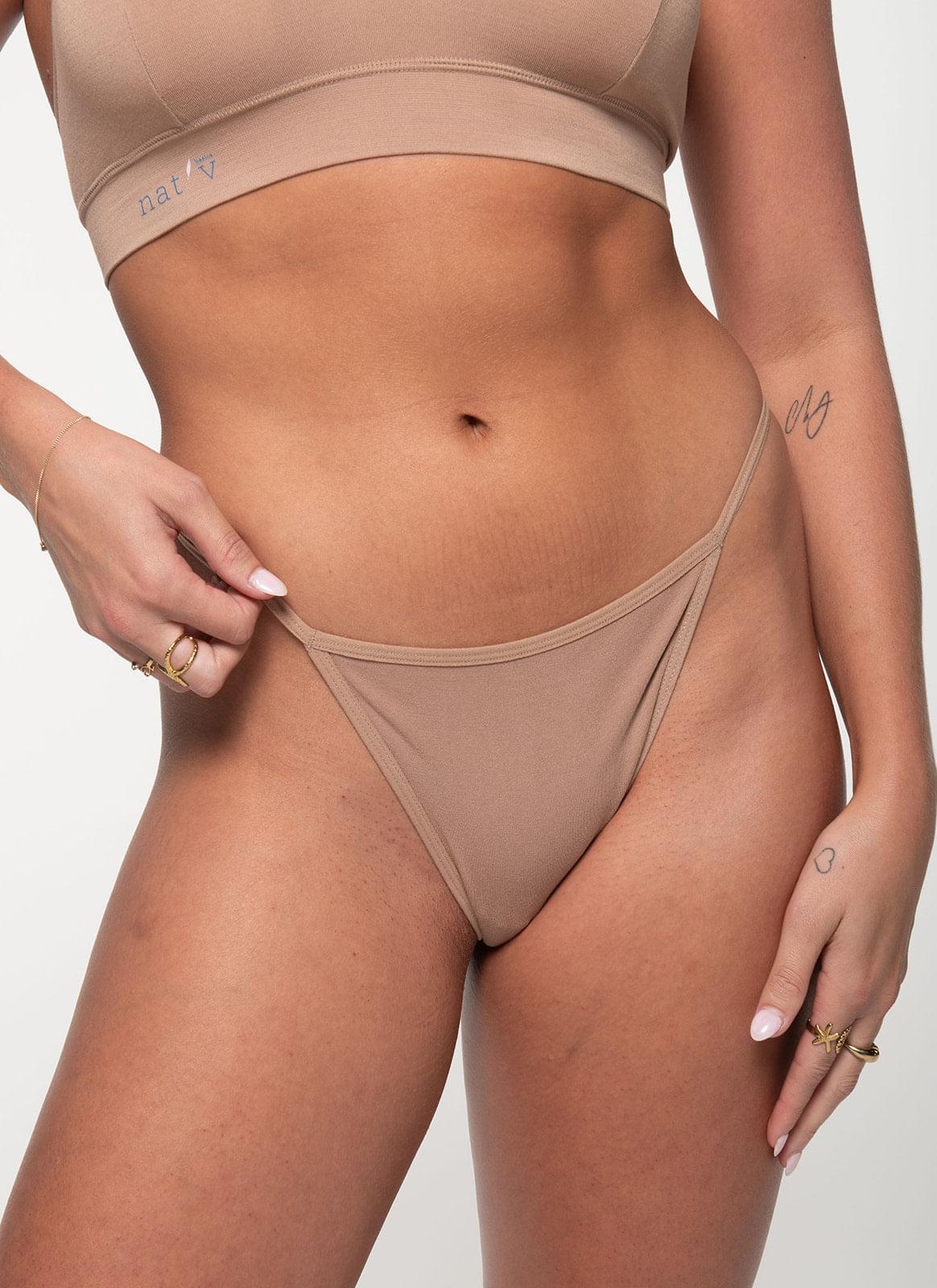 Chestnut brown G-string thong with thin side straps