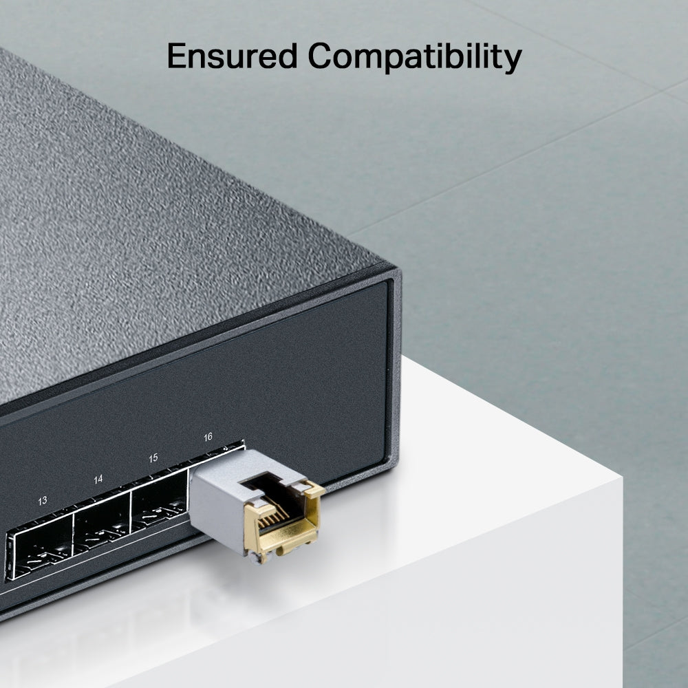 TP-Link Omada TL‑SM331T 1000BASE‑T RJ45 SFP Module – Gigabit, 100 m over Cat 5e, Hot‑Pluggable, Low‑Power, Metallic Enclosure