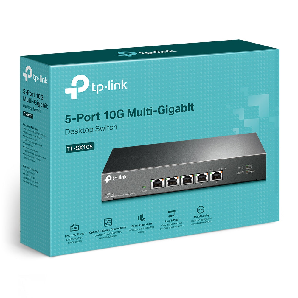 TP-Link TL-SX105 5-Port 10G Multi-Gigabit Desktop Switch | Ultra-High-Speed Networking for Home & Business
