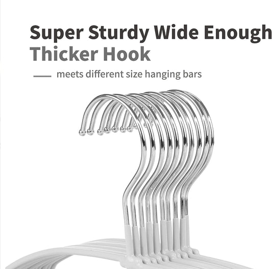 Curved metal hanger hook with ribbed grey wire frame and rubber-coated finish