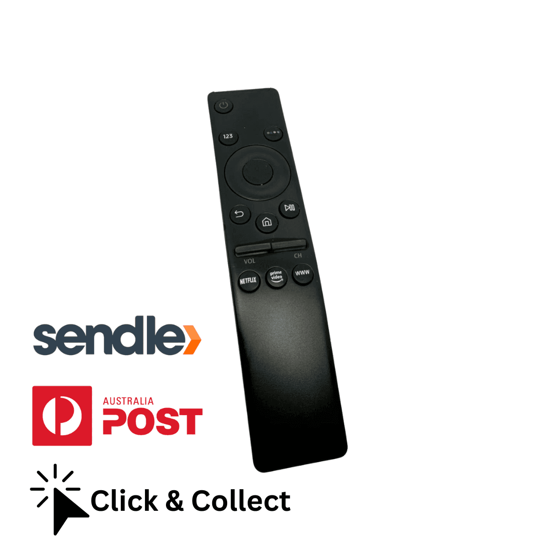 Samsung IR non-voice TV remote control, black with circular navigation and shortcut buttons