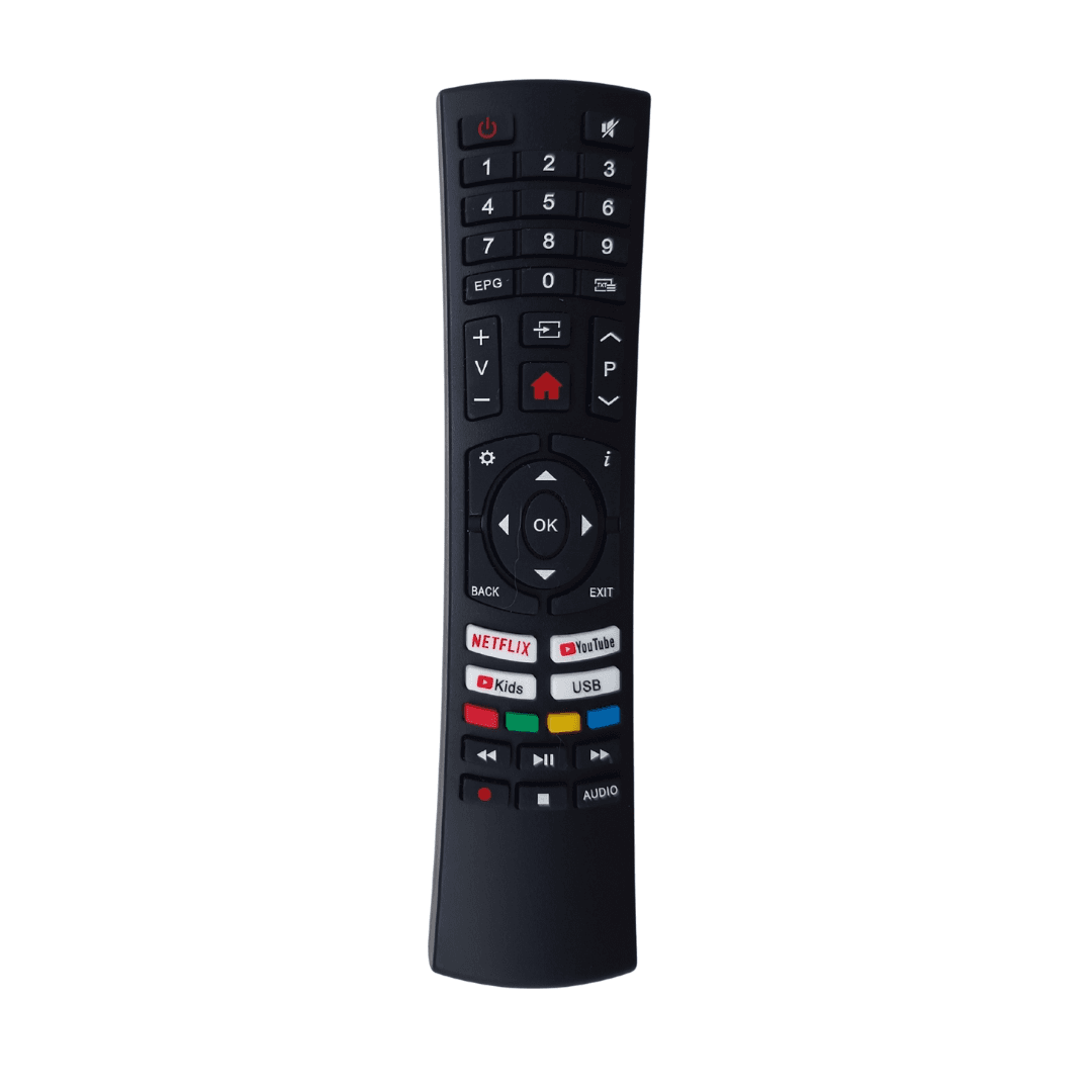 Black TV remote control with number keys, OK and directional arrows
