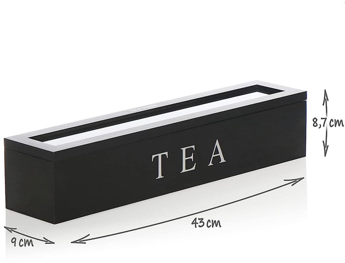 Black wooden tea box with 'TEA' lettering, 43 x 9 x 8.7 cm