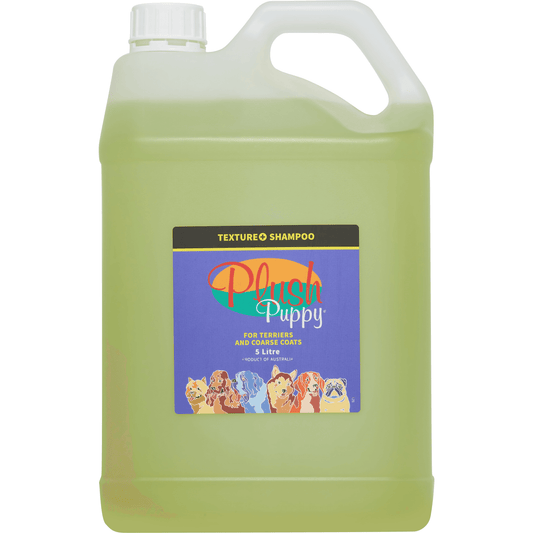 Texture shampoo refill jug, green plastic with cap, Plush Puppy front label