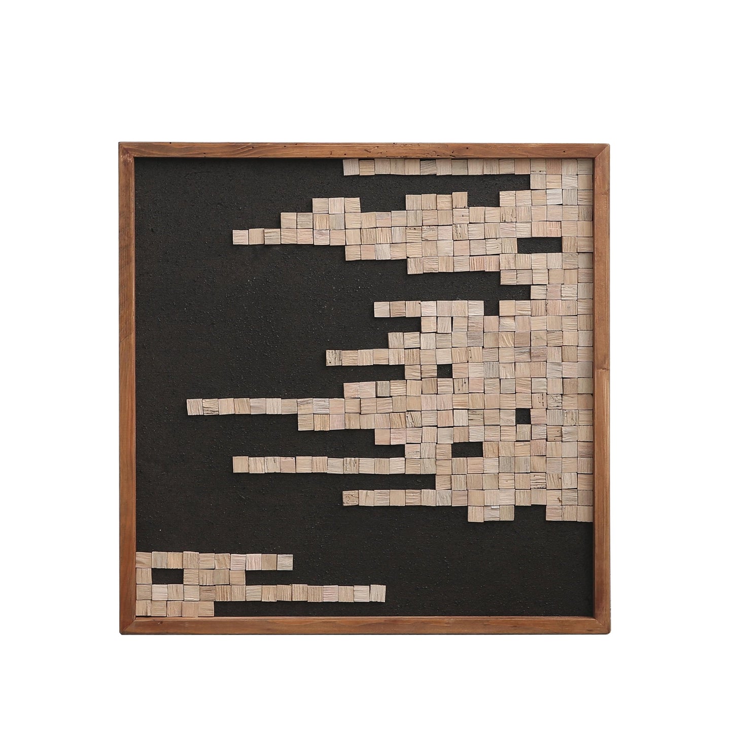 Framed wall art with black background and scattered white tile mosaic geometric design
