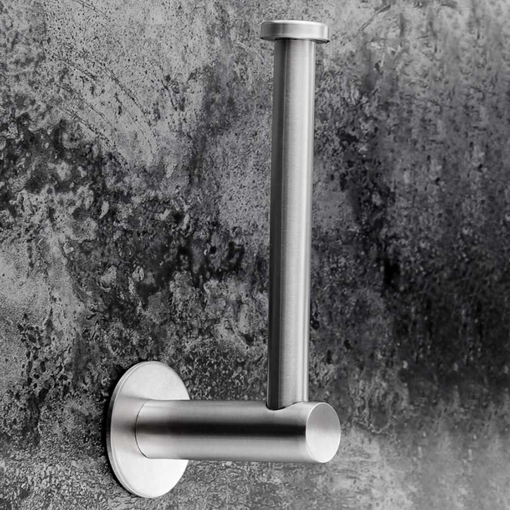 Brushed stainless steel toilet paper holder base with vertical post for mounting