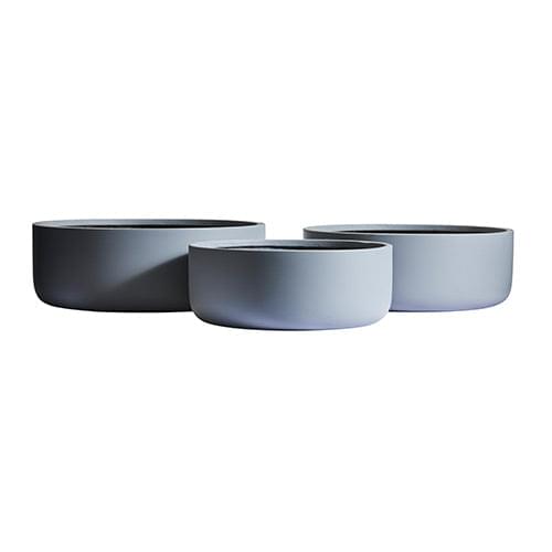 Tops Off planters: three dark grey cylindrical pots on a white background