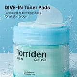 Dive-In toner pad jar with blue lid and label text for hydrating multi pad