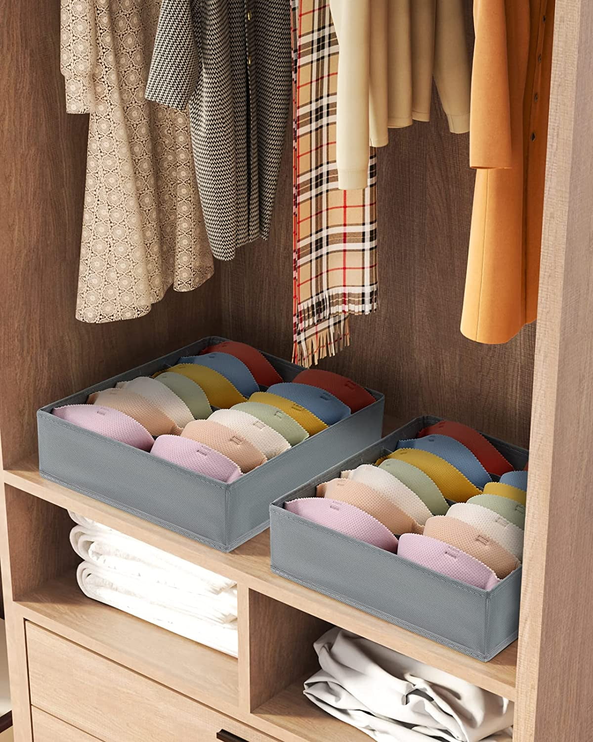 Tutuviw Wardrobe Clothes Organizer for Jeans, Upgraded Drawer Organizers for Clothing with Handle Foldable, Drawer Organizers Clothes(Gray,1PCS-M) 2PCS-7 Cell Beige