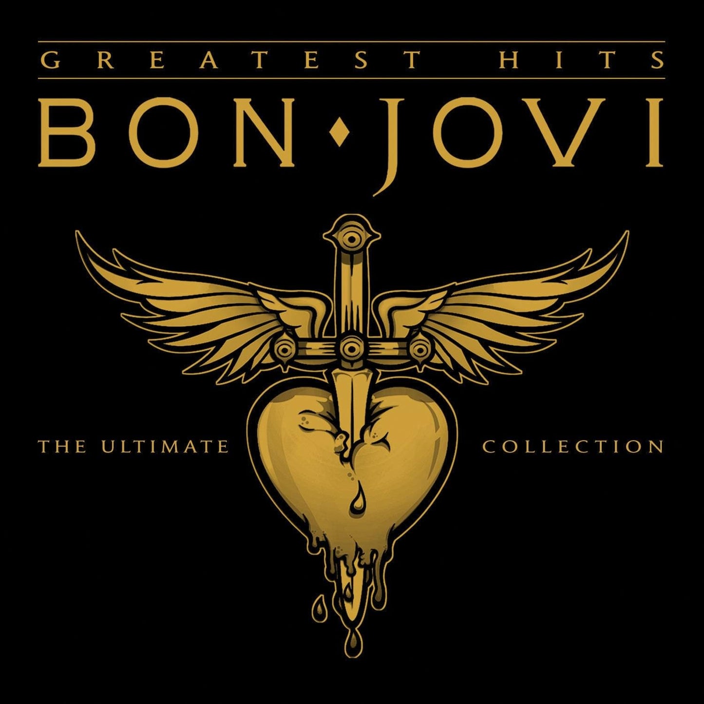 Bon Jovi Greatest Hits CD album cover with gold heart-and-wings logo