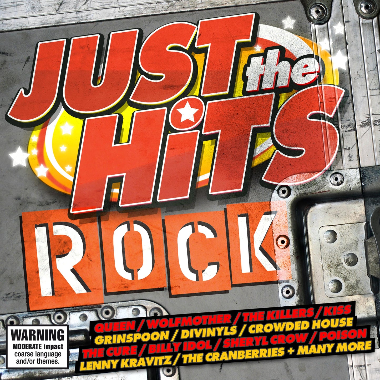 Rock CD album cover with 'Just the Hits' title and orange band track list