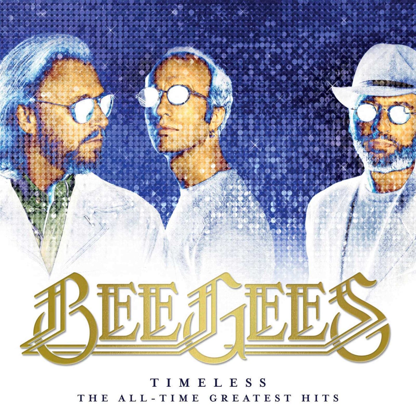 Bee Gees Timeless greatest hits CD album cover with gold lettering