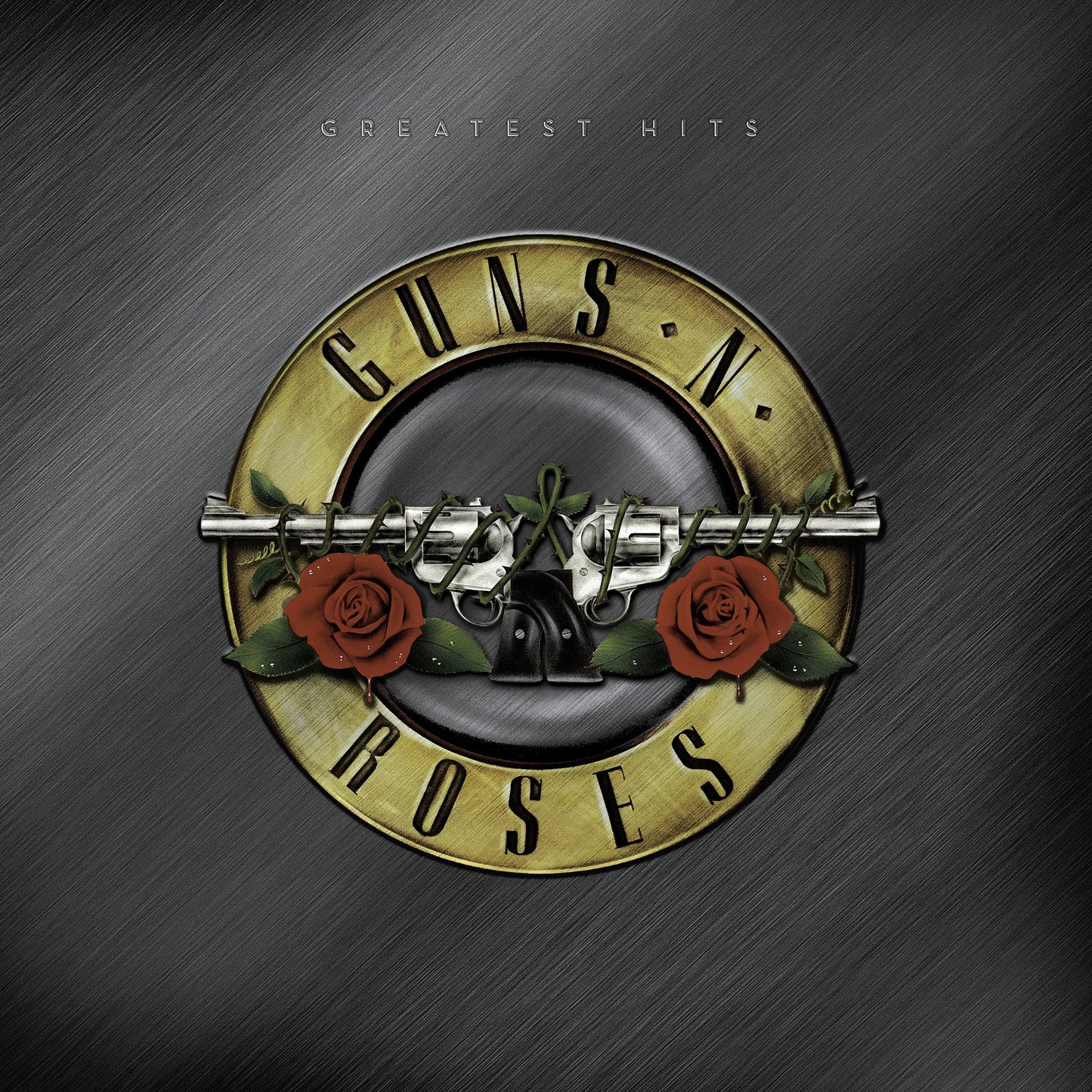 CD album cover featuring Guns N' Roses circular crest, gold ring, roses, and band text.