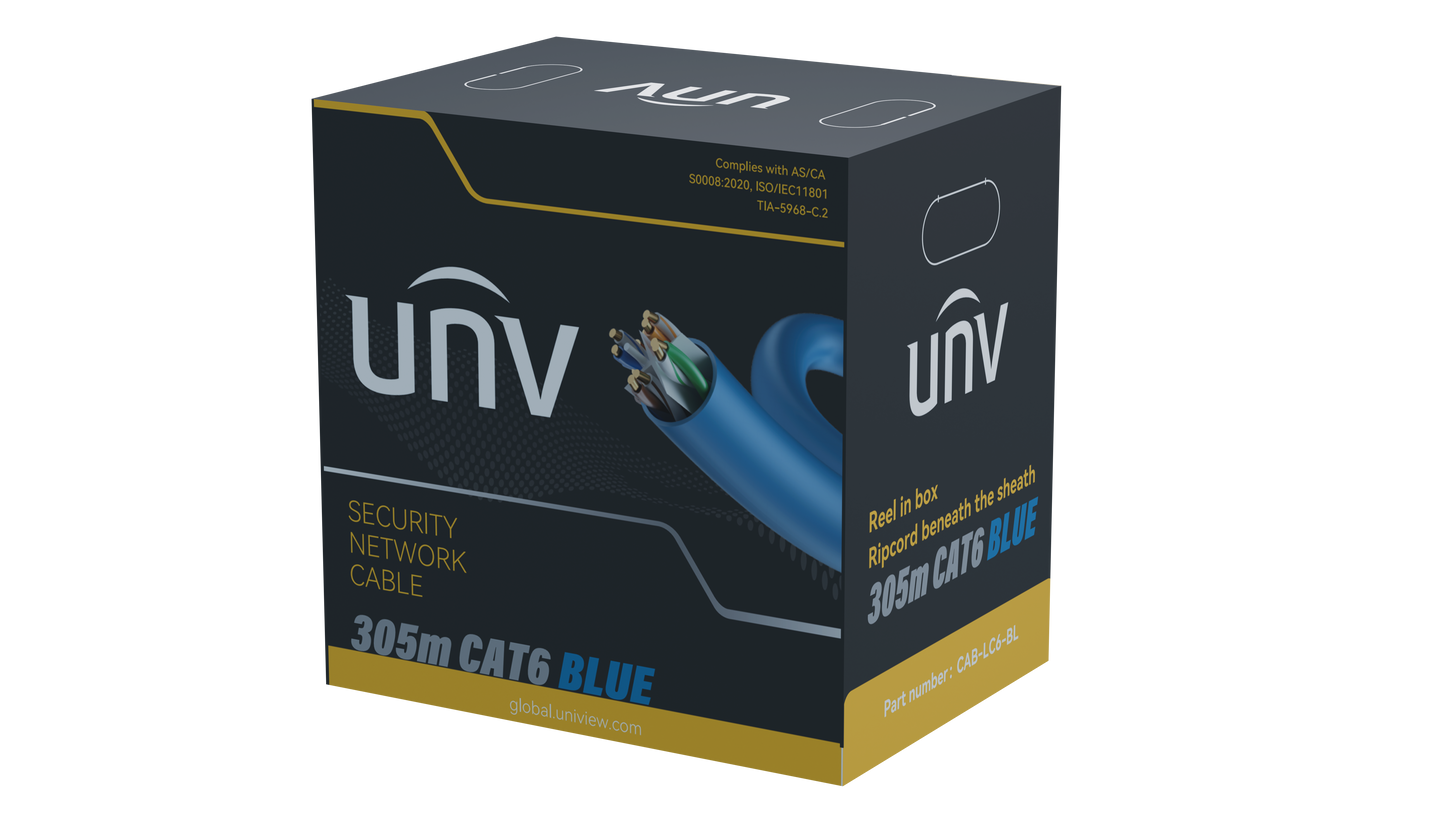 Uniview CAT6 24AWG 4-Pair Twisted UTP Cable with PVC Sheath, 305m Roll, Blue (CAB-LC6-BL)