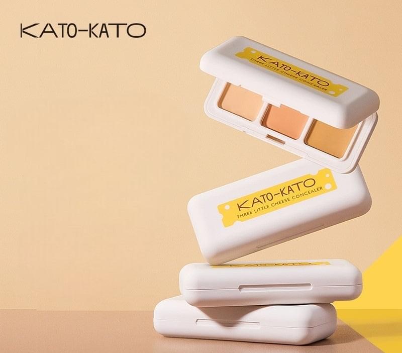 KATO-KATO Three-Cheese concealer compact with open palette and three tan shade pans