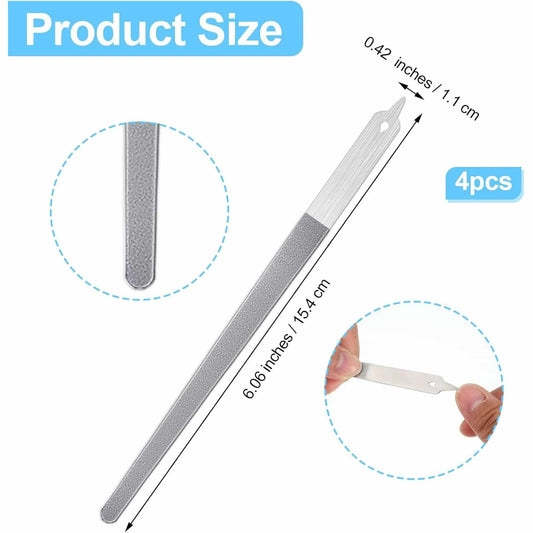 Compact metal nail file with pointed tip, gray textured surface, 4-pack