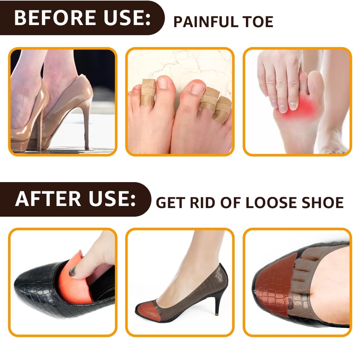 Dr. Scholl's Shoe Filler Inserts - Toe Cushions Make Shoes Fit, Half-Sizes Adjust Too Big for High Heels, Dress, Casual & Flats - 2 Pairs (Orange - Round) Orange Orange
