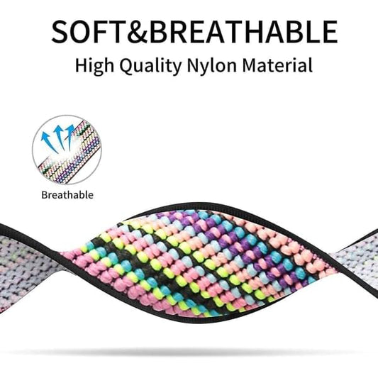 Woven nylon wristband strap with breathable elastic weave, multicolor pattern detail