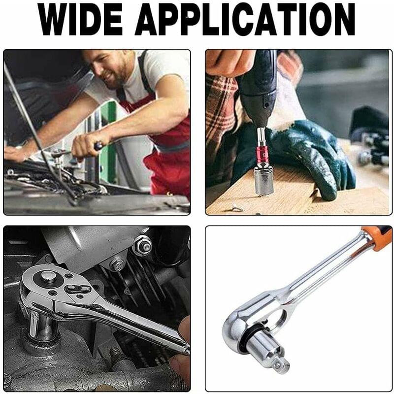 Chrome socket adapters shown in use with a ratchet handle and extension bar