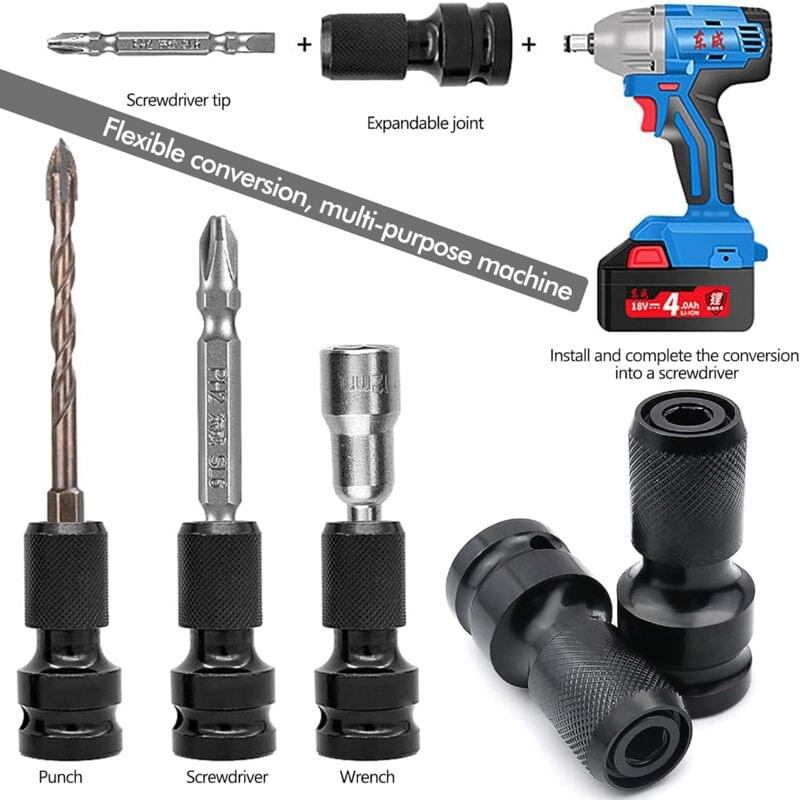 Impact socket adapter kit with textured sleeves, includes screwdriver, punch and wrench bits