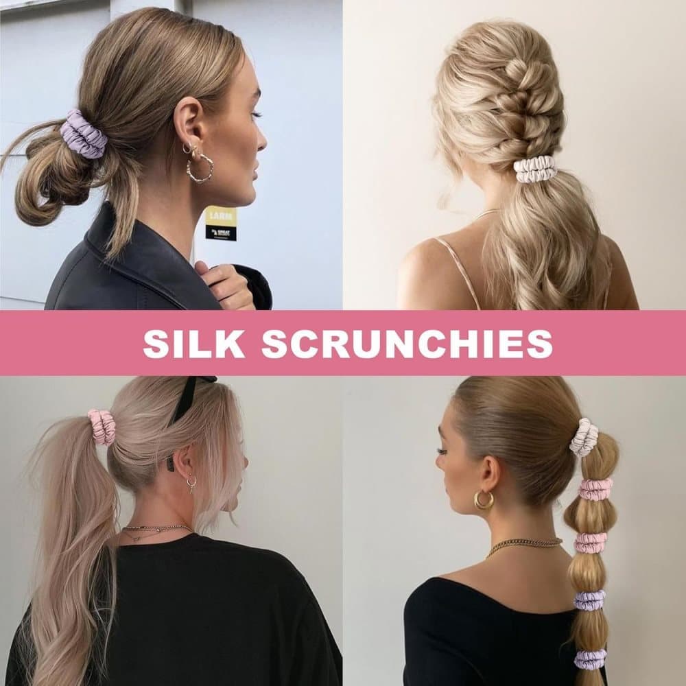 6-Pack Silk Scrunchies Hair Bands 100% Mulberry Silk Gentle No Damage High Elasticity, 16 Momme