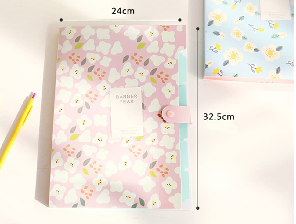8 Compartments A4 Document Folder Waterproof Floral Pattern, Blue, with A4 Size