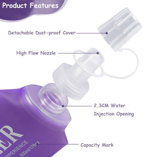 Soft foldable water bottle nozzle with dust cover and spout outlet detail