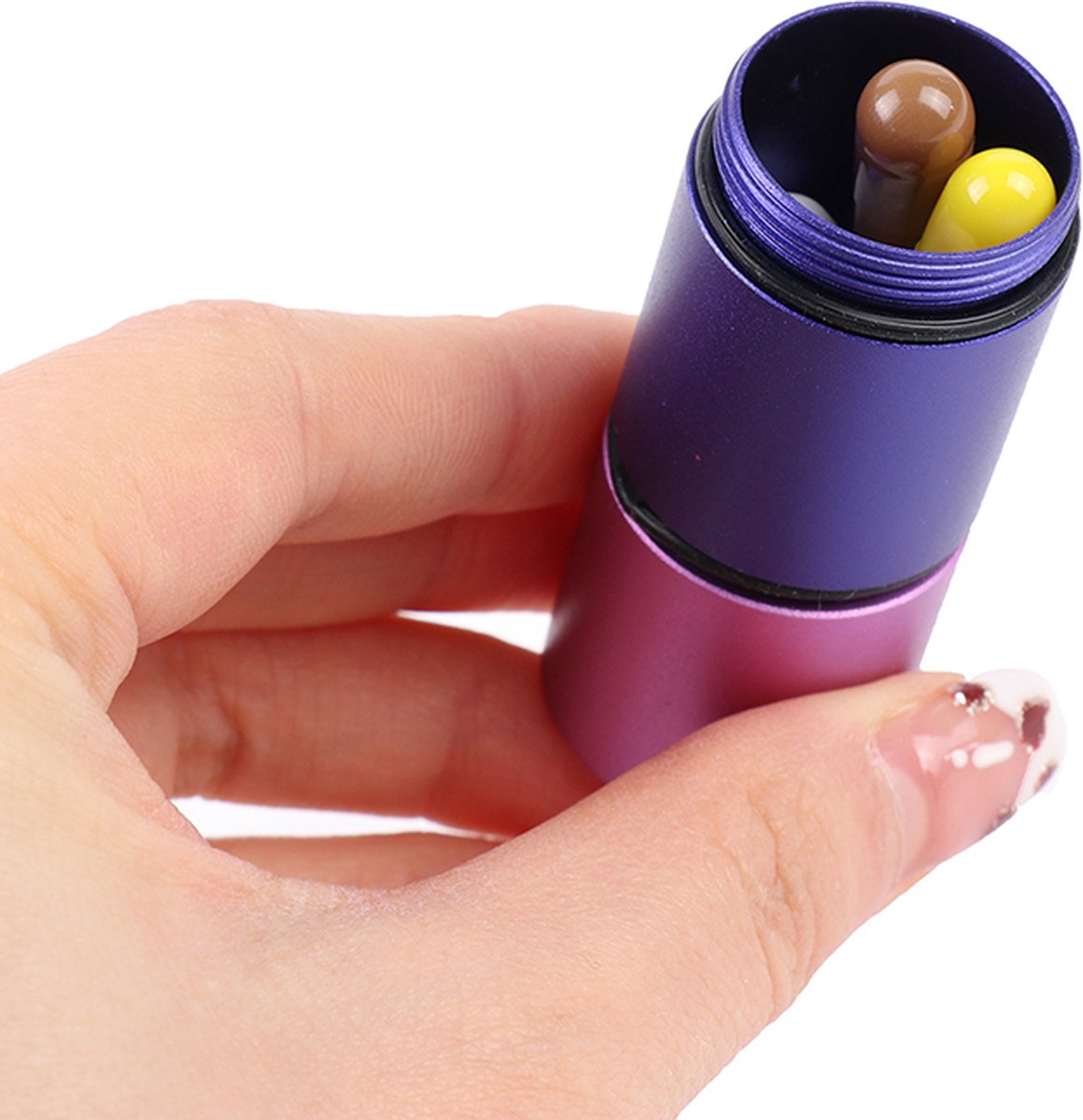 Pill Box | Pill Box | Medicine Box | Reversible | Aluminum | Pill Box Tube | 8 Compartments | Reversible | Incl. Carabiner | Multicolor