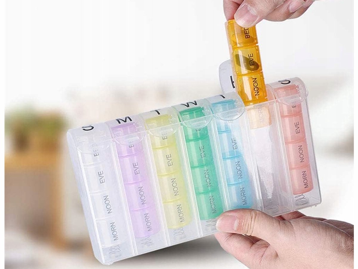 Pill Box for 7 Days & 4 Times | Pill Box 28 Compartments | Medicine Box | Pill Organizer | Automatic Opening