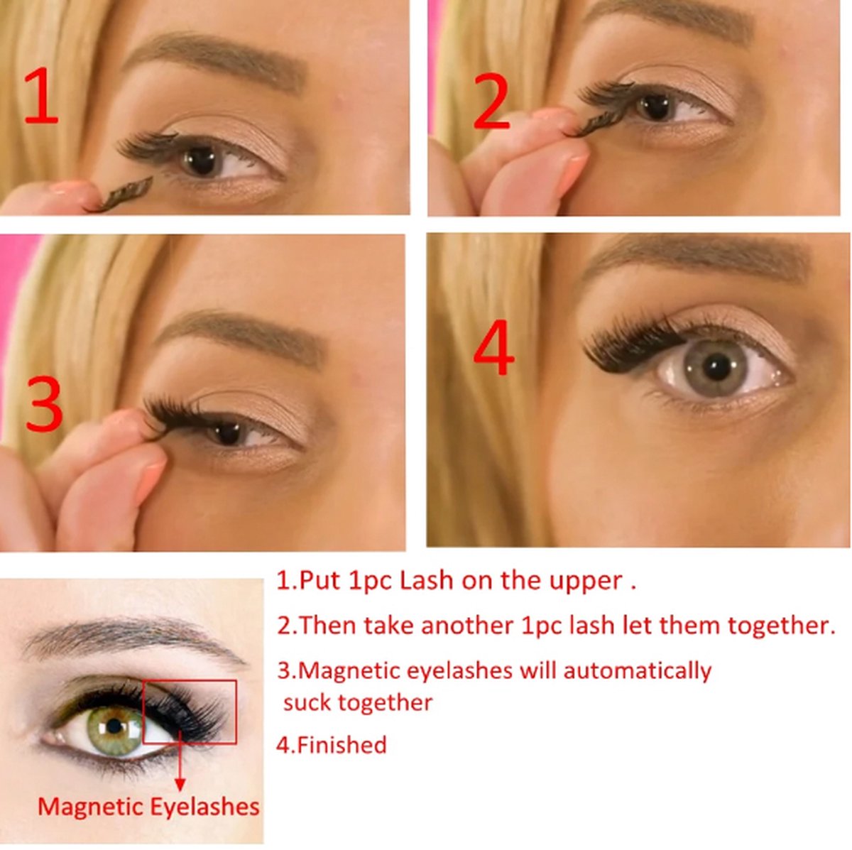 Magnetic False Eyelashes | Magnetic Eyelashes | 3D Eyelash Extensions | Fake Lashes | Glue-Free | False Eyelash Set | 2 pairs