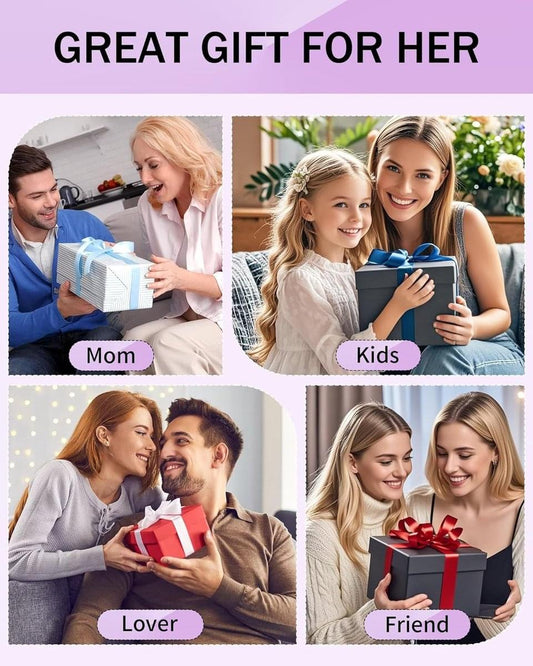 Hair curlers gift-promo collage with people holding presents