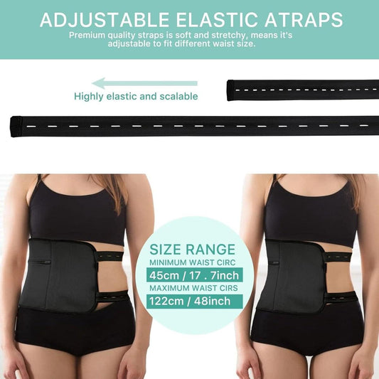 Black adjustable elastic straps for a reusable oil pack with perforated sizing holes