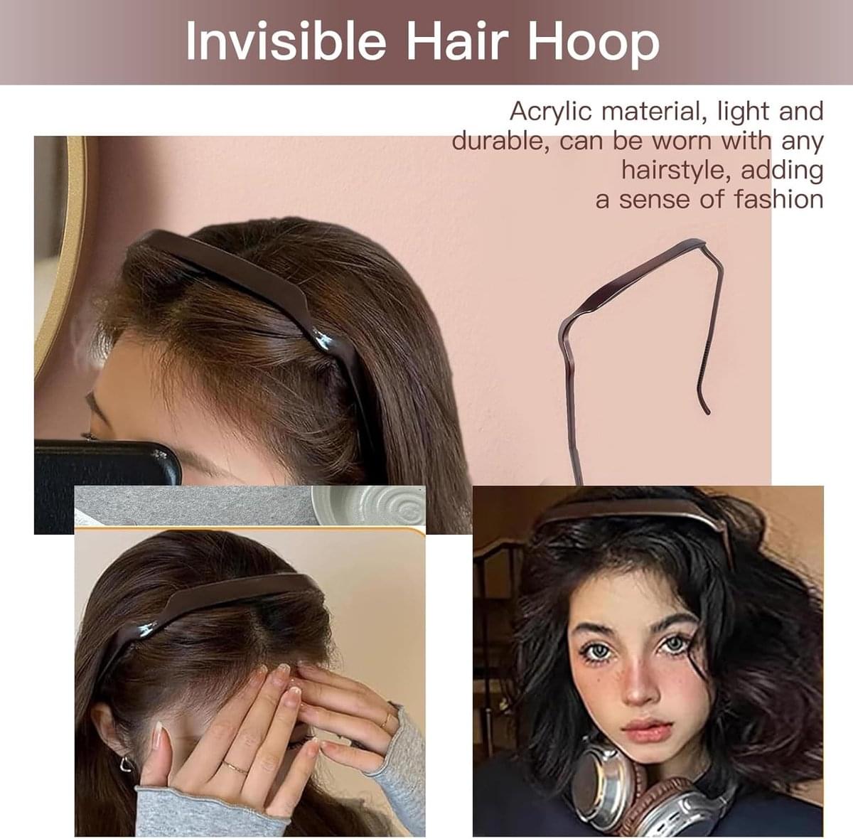 Invisible hair hoop with slim curved frame to secure hair in place
