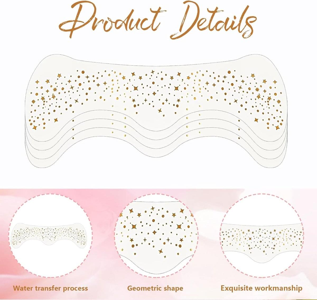 Gold glitter freckle face tattoo sheet with wavy edge and star-speckle design