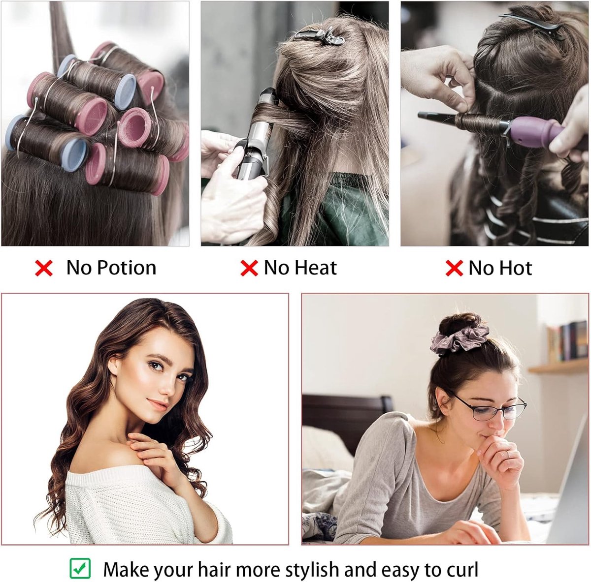 Heatless Curls - Hair curler - hair rollers - Curlers without heat - soft sleep curl scrunchie - for long, medium-length hair - hair curler without heat - satin night curler - lazy scrunchie - DIY hair styling tools - pink - Ø 18cm