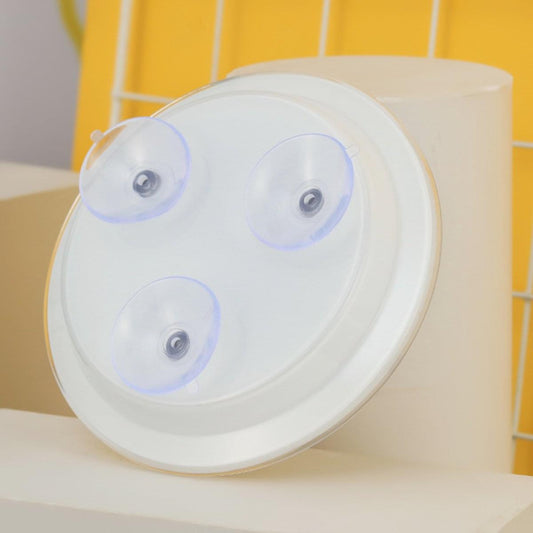 Round white magnifying makeup mirror with suction cup back, three discs