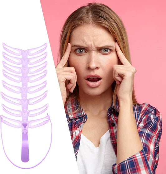 Purple eyebrow stamp stencil showing multiple curved guide strips