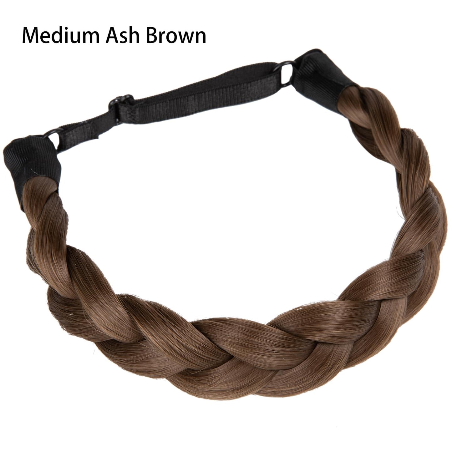 Synthetic braided headband hair in medium ash brown with adjustable black strap