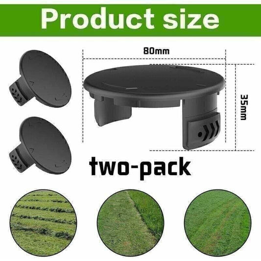Two-pack black plastic trimmer connection brackets with round covers and side clips