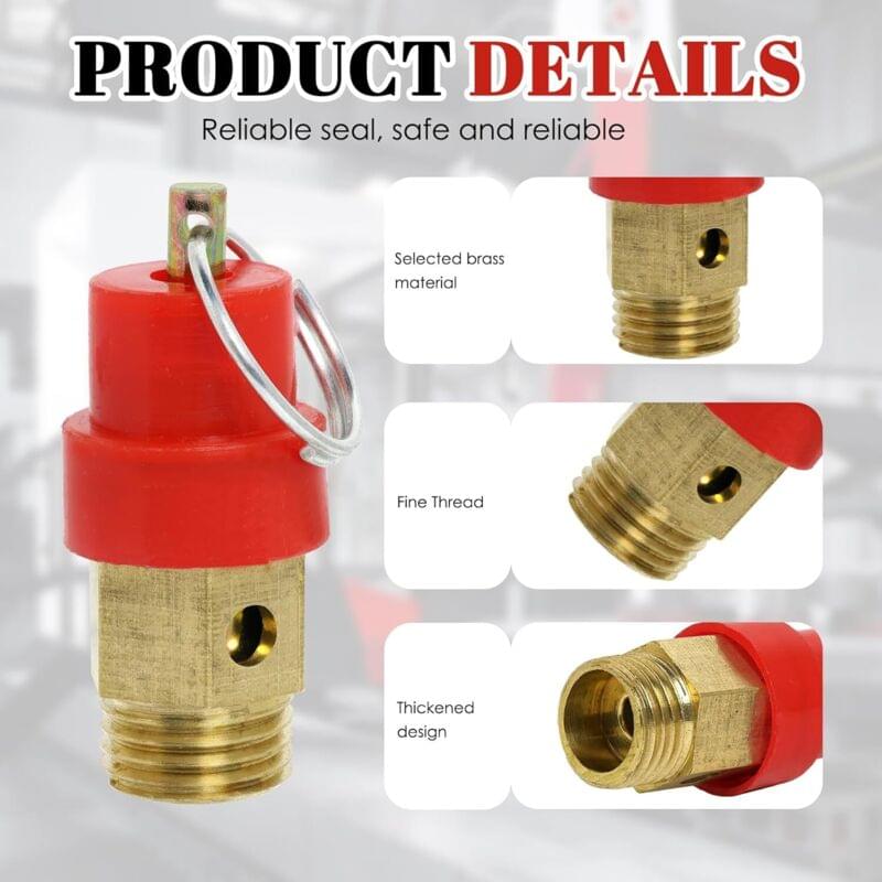 Brass threaded safety valve with red cap and side port detail