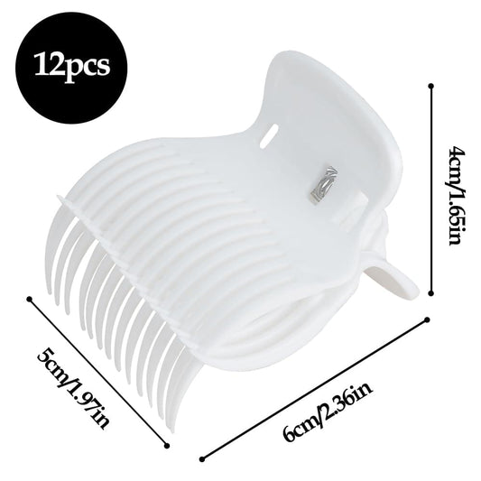 White hair roller clips set of 12, curved claw clips with teeth and side prongs